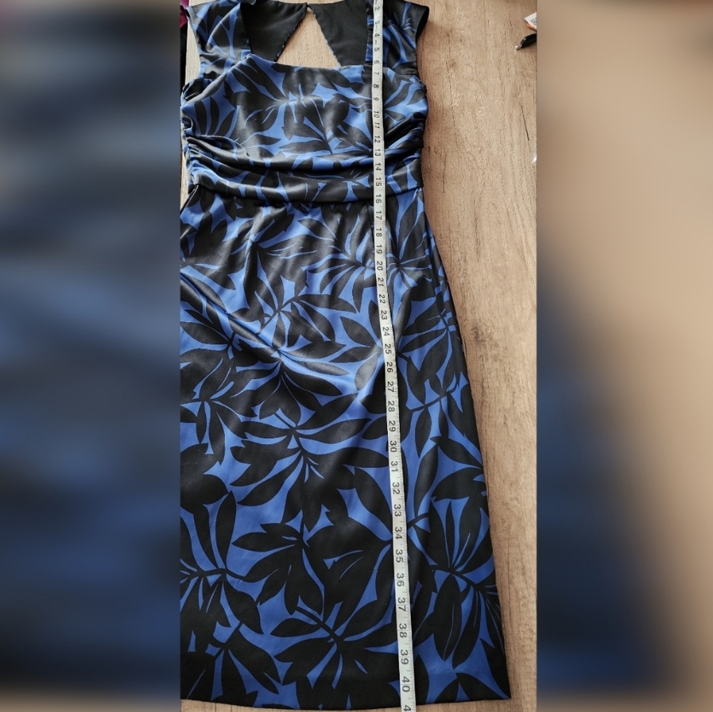 Donna Ricco New York Blue Black‎ Floral Sheath Dress Size 8 Open Back Cocktail - Picture 7 of 7